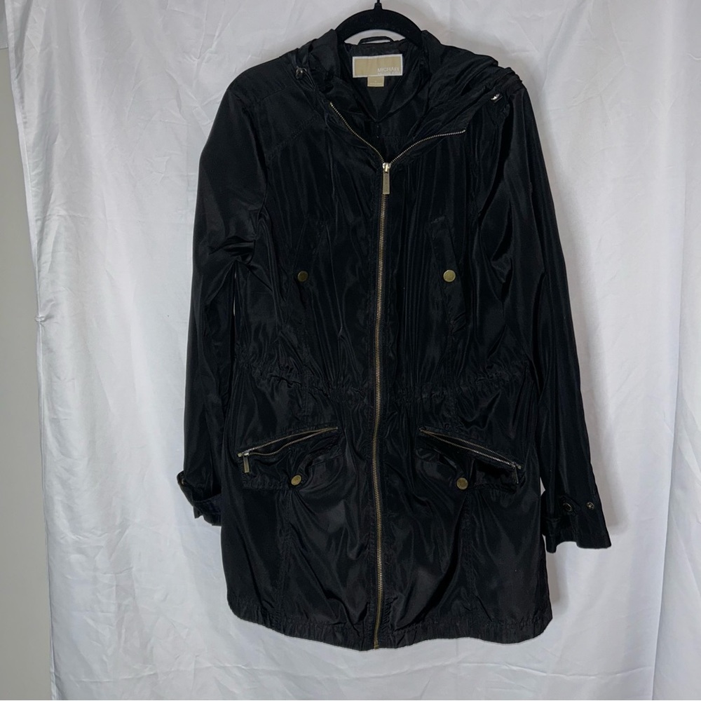 MICHAEL Michael Kors Jacket Black Utility Long Sleeve Zip Up Front Trench Coat L